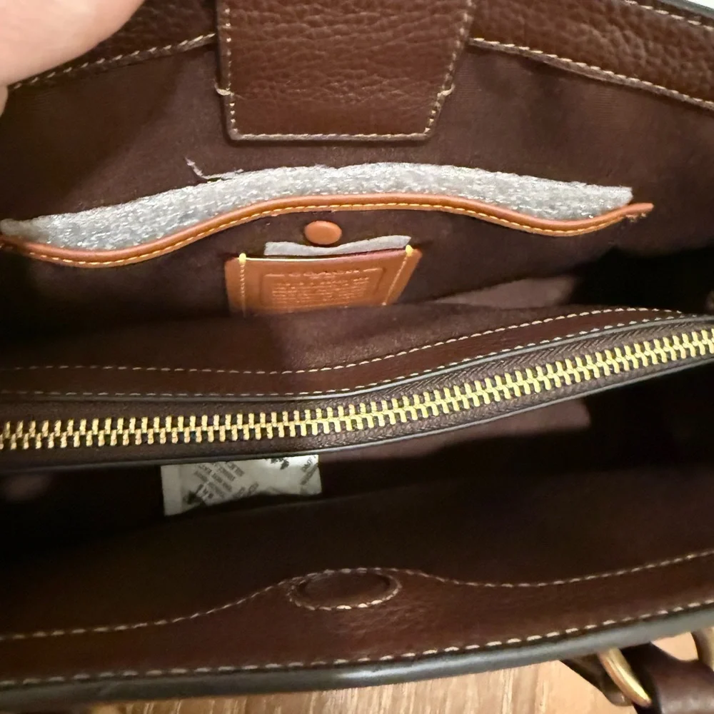 Coach Dark Brown Pebbled Leather Satchel with Gold Accent